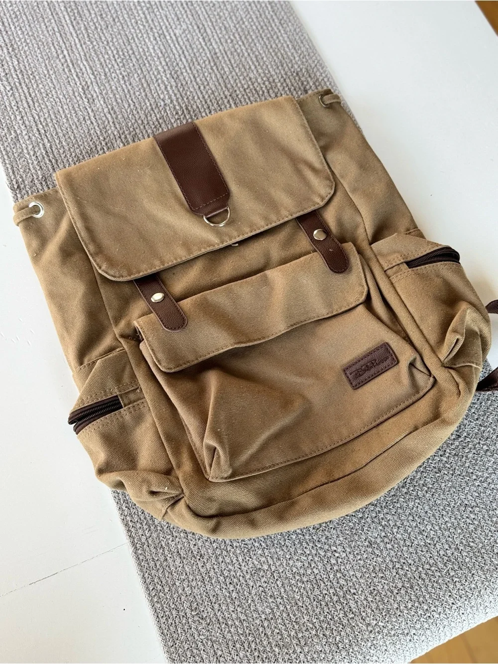 Bella Russo Tan Brown Nylon Drawstring Backpack